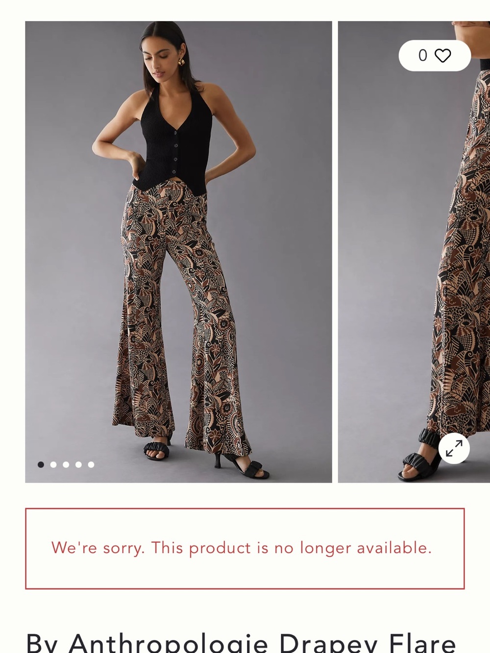 Anthropologie Drapey Flare Pants in Black & Tan Abstract Print